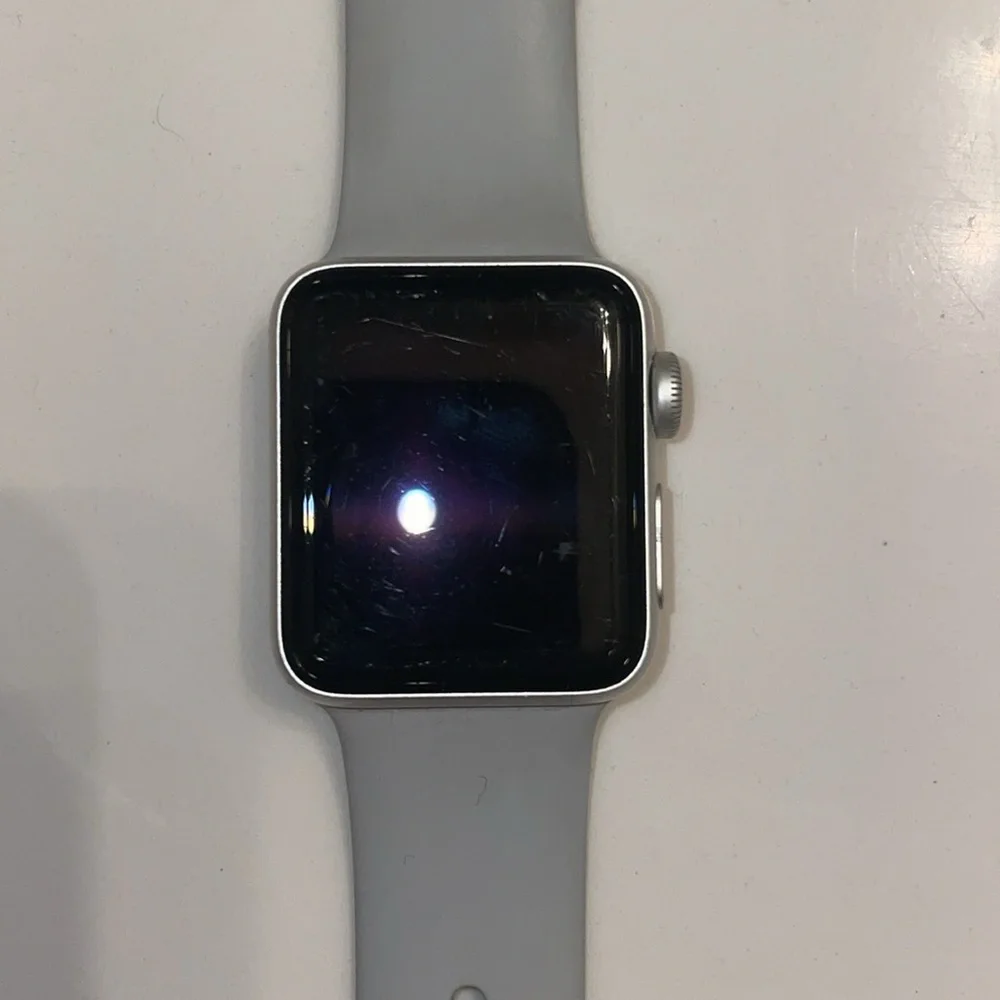 Apple Watch Series 3 GPS + Cellular, 38mm Silver Aluminum Case, Fog Sport Band